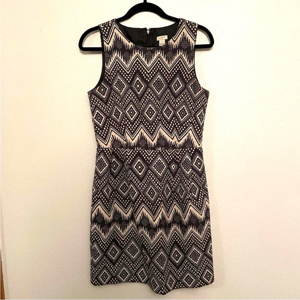 J.Crew Women's Sheath Aztec Ikat Tribal Print Pockets Cocktail Dress Black Sz 6